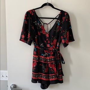 Floral Cross Wrap Romper - Size Medium